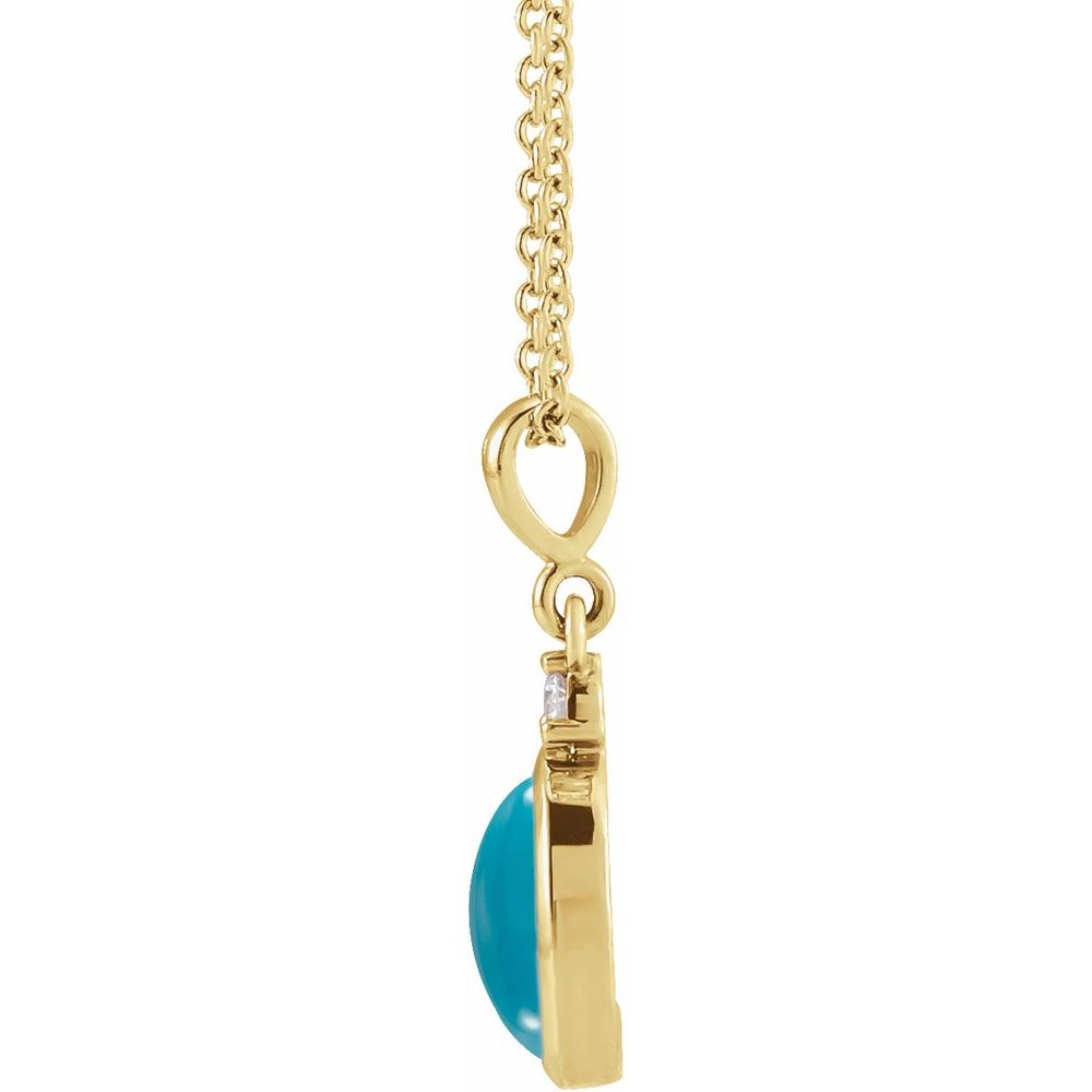 14K Yellow 10x8 mm Natural Turquoise & .03 CT Natural Diamond 18" Necklace