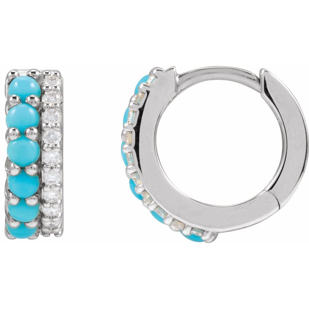 Sterling Silver Natural Turquoise & 1/8 CTW Natural Diamond Huggie Hoop Earrings