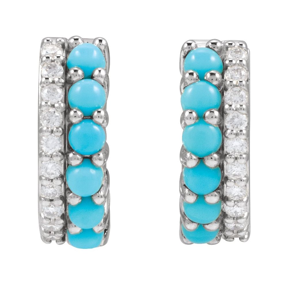 Sterling Silver Natural Turquoise & 1/8 CTW Natural Diamond Huggie Hoop Earrings
