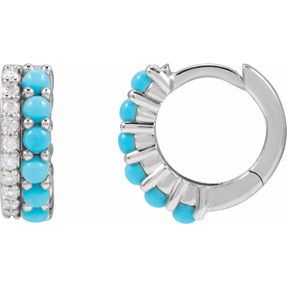 
                  
                    Sterling Silver Natural Turquoise & 1/8 CTW Natural Diamond Huggie Hoop Earrings
                  
                