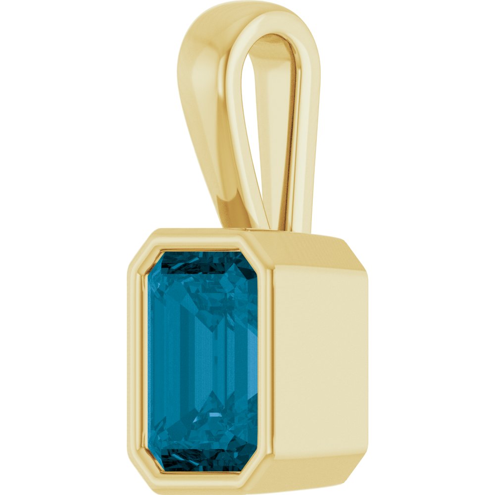 7 × 5 mm Natural London Blue Topaz Emerald-Cut Charm/Pendant in 14K Yellow Gold