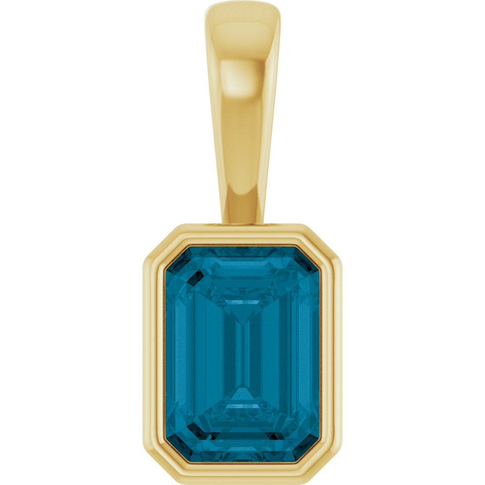 7 × 5 mm Natural London Blue Topaz Emerald-Cut Charm/Pendant in 14K Yellow Gold