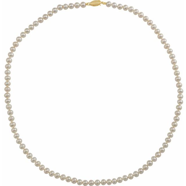 14K Yellow Gold Cultured White Freshwater Pearl 18