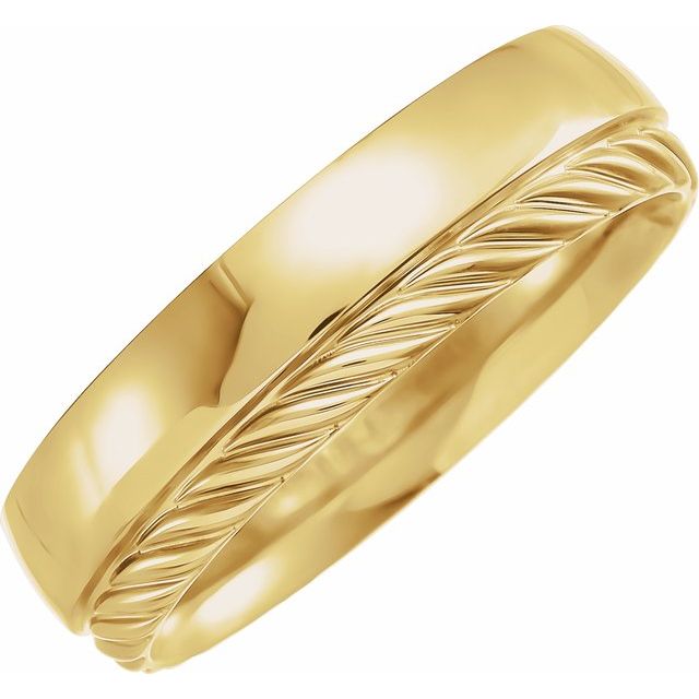 14K Yellow 6 mm Single Sided Rope Stepped-Edge Comfort-Fit Flat Band Size 10