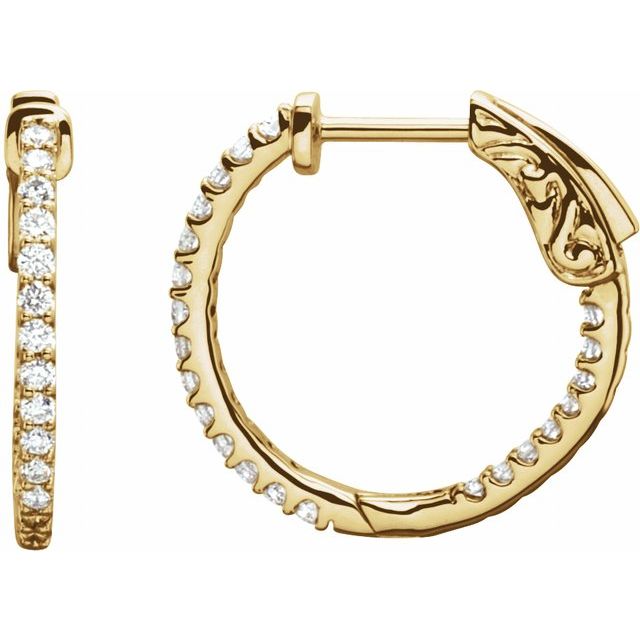 1/2 ctw Natural Diamond Inside-Outside Hoop Earrings, 14K Yellow Gold, 19 mm