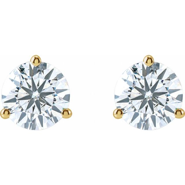 3 ctw Lab-Grown Diamond Three-Prong Stud Earrings in 14K Yellow Gold — view 2