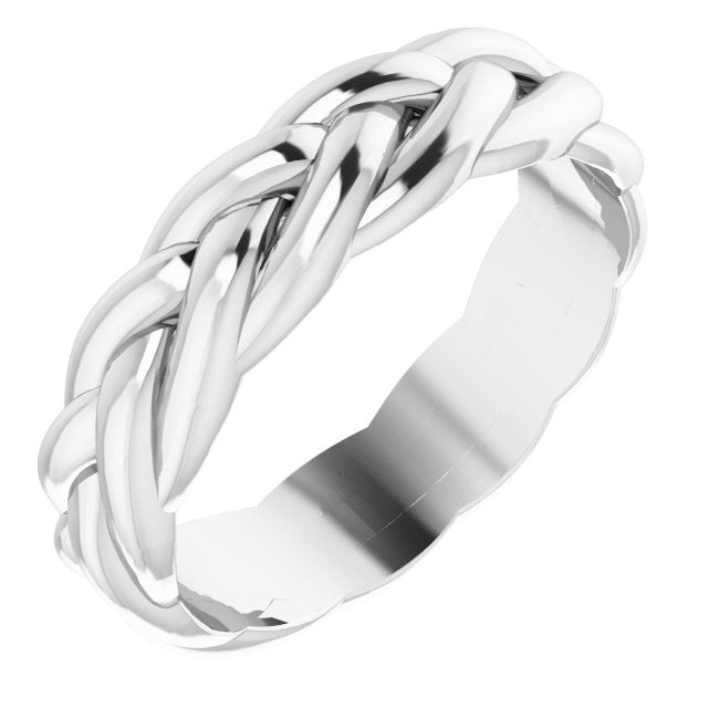 14K White 6 mm Woven-Design Band Size 10