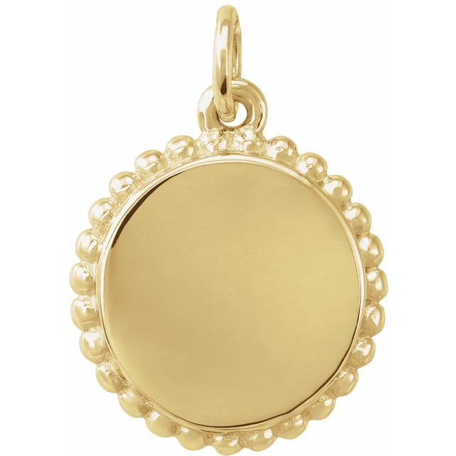 15.3 × 11.7 mm Engravable Beaded Disc Charm/Pendant in 14K Yellow Gold — view 4