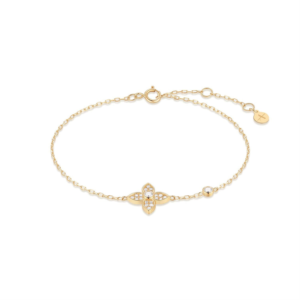 Elegant 14K Gold Clover Lab Grown Diamond Bracelet - Delicate Charm Wristband