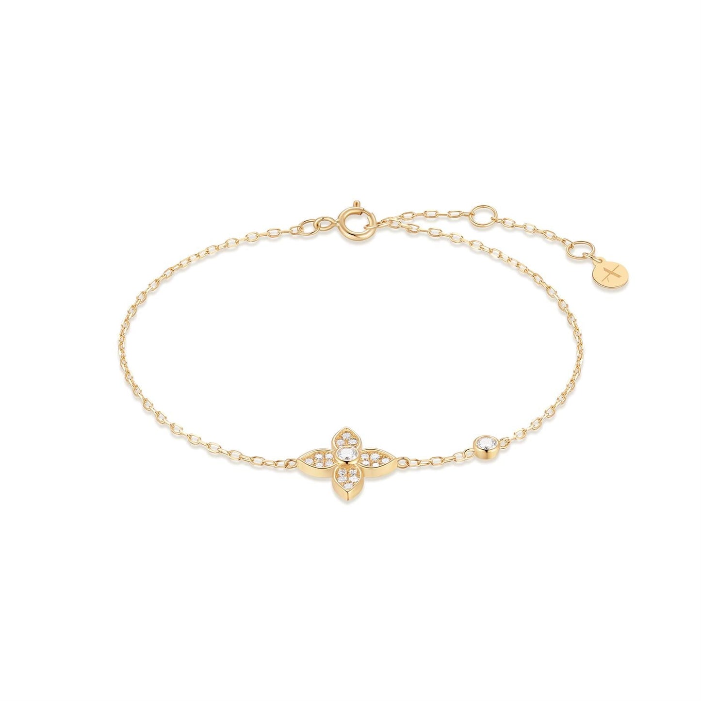 Elegant 14K Gold Clover Lab Grown Diamond Bracelet - Delicate Charm Wristband