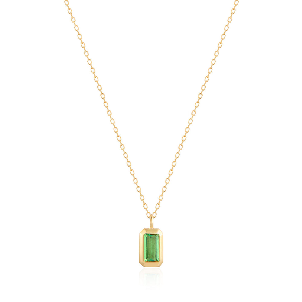 Elegant 14K Solid Gold Tsavorite Bezel Necklace | Adjustable 16-18 Inch Chain