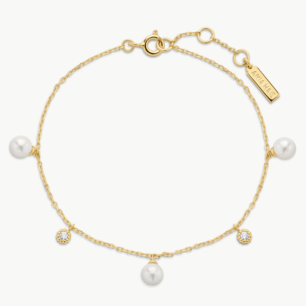 Gold Shell Pearl & Sparkle Drop Station Bracelet