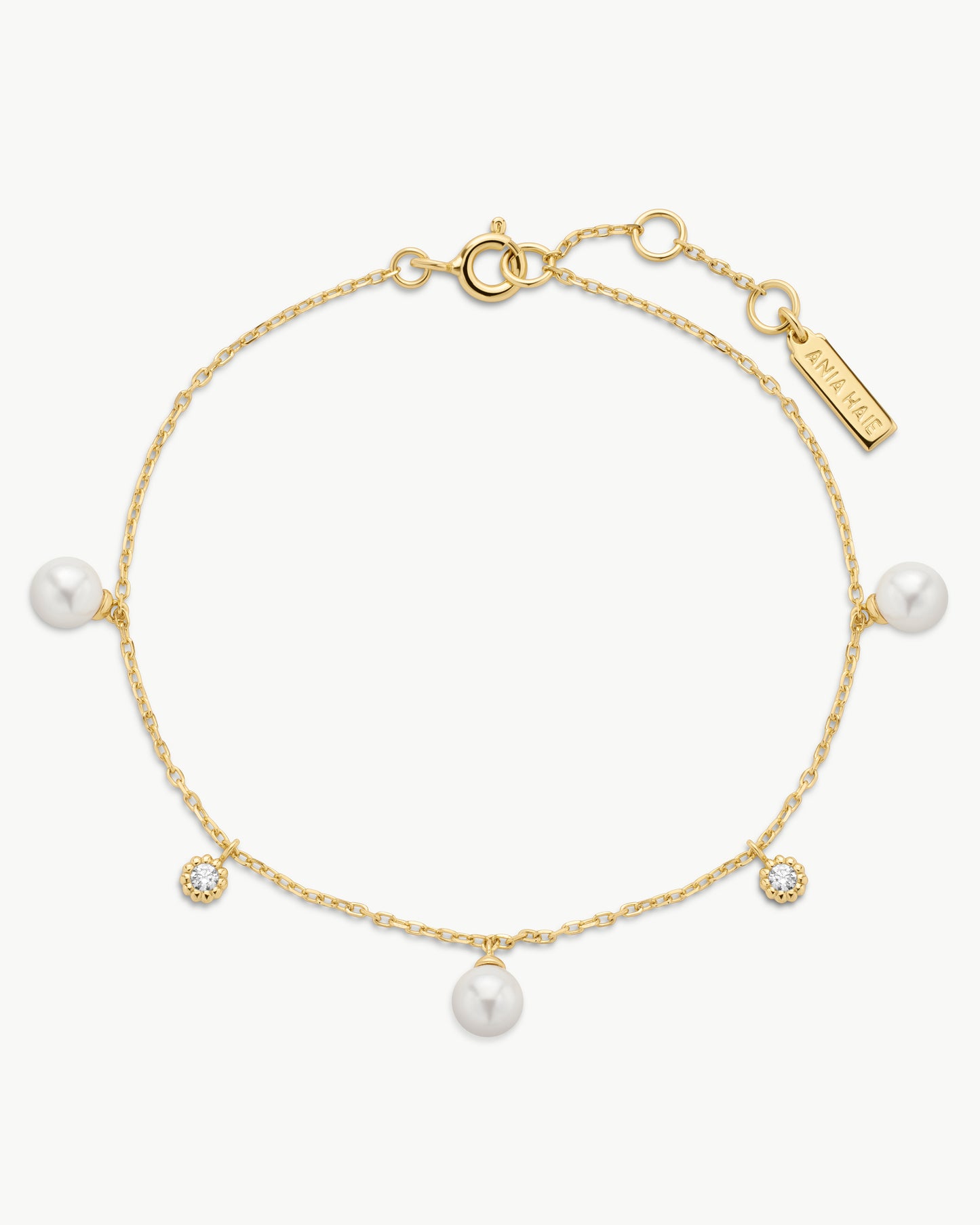 Gold Shell Pearl & Sparkle Drop Station Bracelet