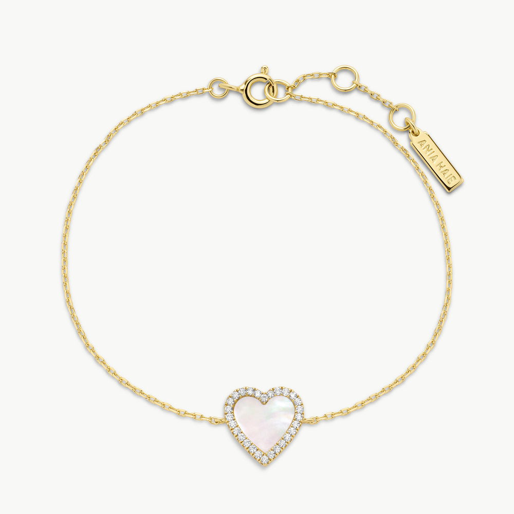 Gold Mother of Pearl Halo Heart Bracelet