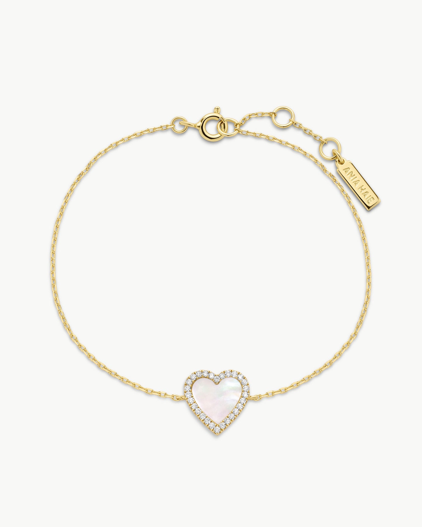 Gold Mother of Pearl Halo Heart Bracelet