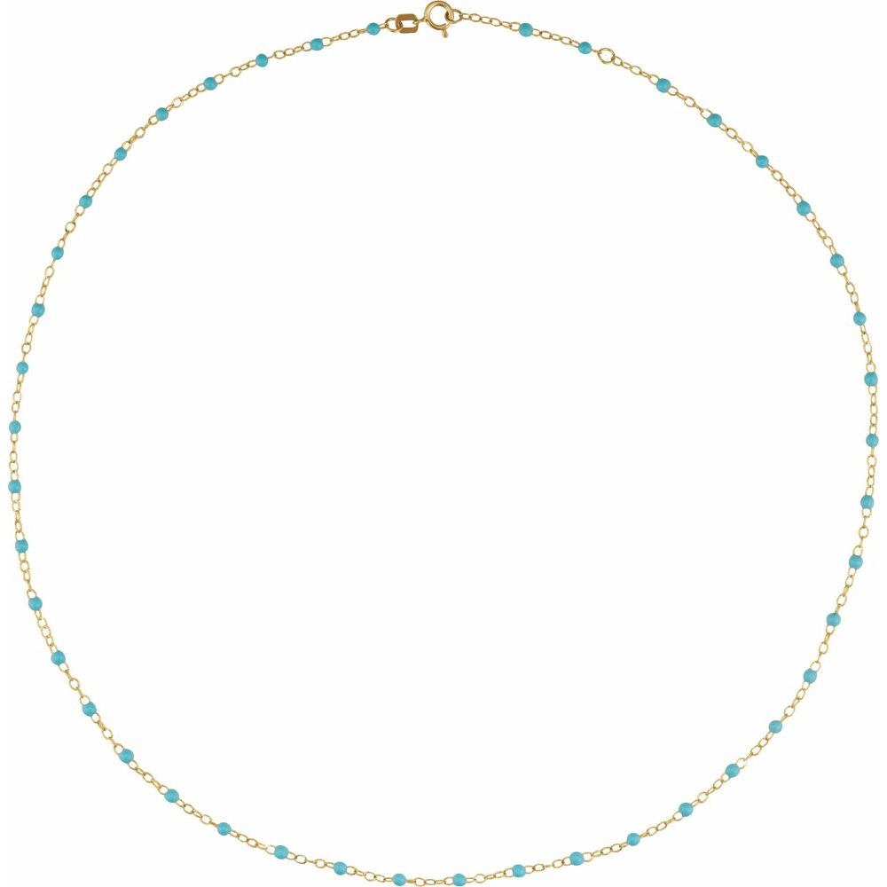 14K Yellow 2 mm Adjustable Turquoise Enamel Bead 17-18" Chain