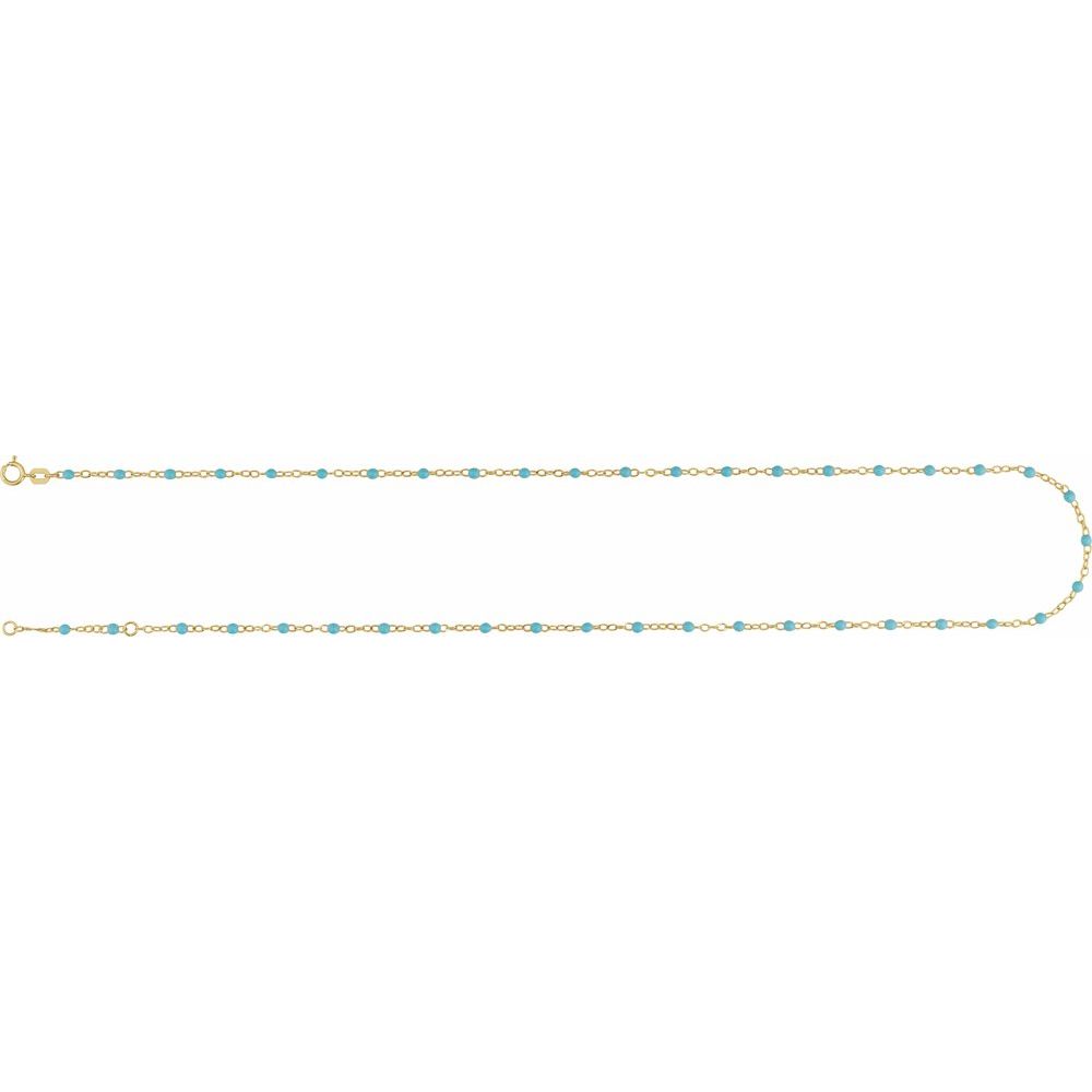 14K Yellow 2 mm Adjustable Turquoise Enamel Bead 17-18" Chain