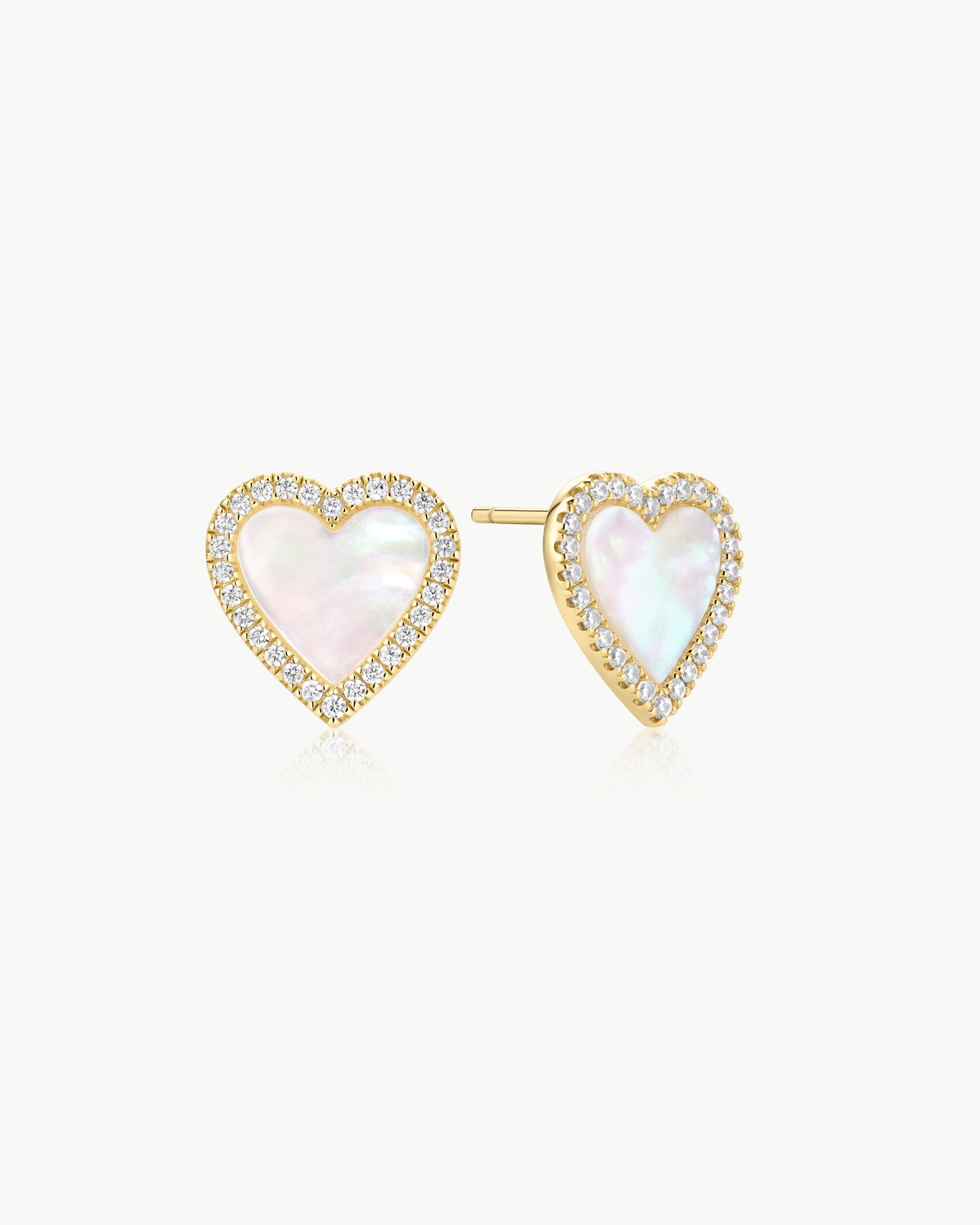 Gold Mother of Pearl Halo Heart Stud Earrings