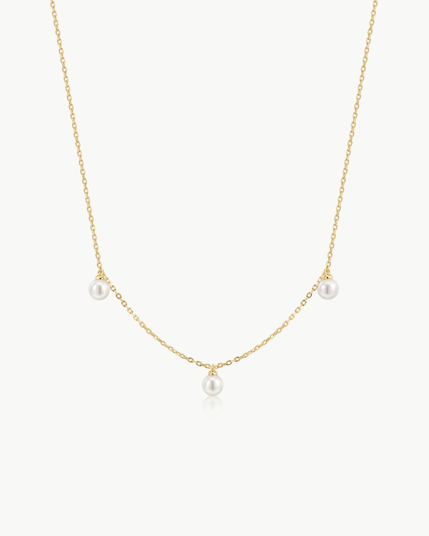 Gold Triple Shell Pearl Station Necklace