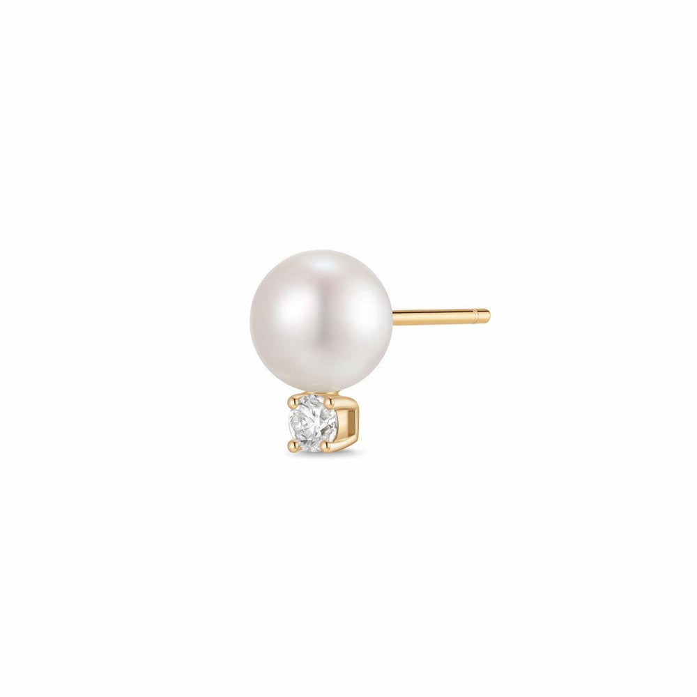 Pearl with Lab Grown Diamond Accent Single Stud Earrings