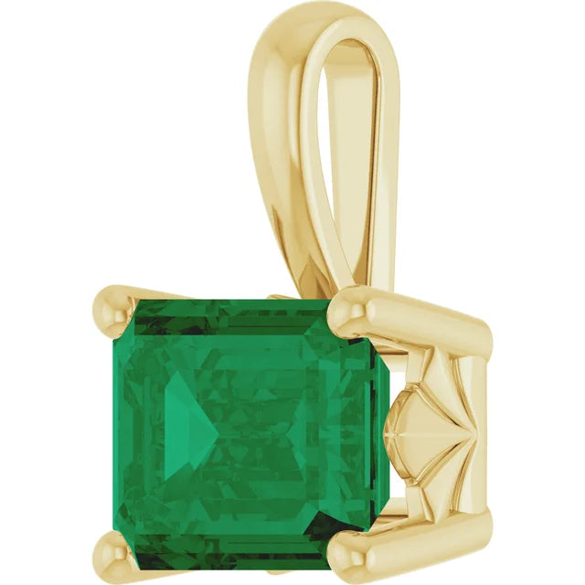 9 x 7 mm Lab-Grown Emerald Pendant in 14K Yellow Gold