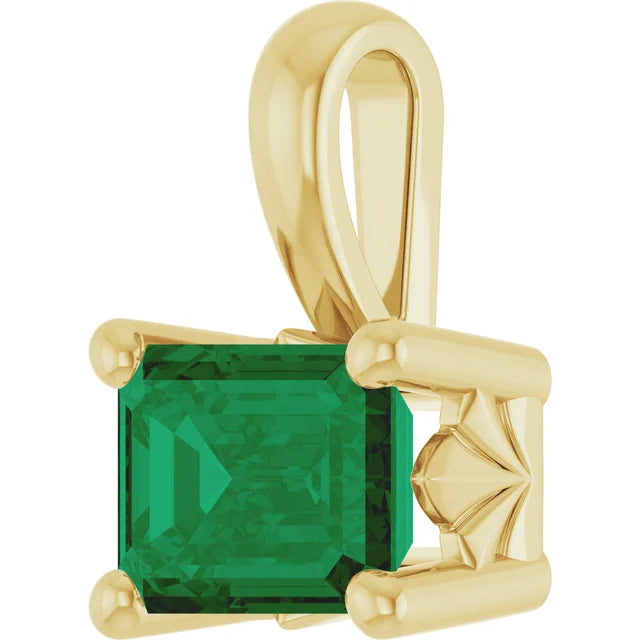 7 x 5 mm Lab-Grown Emerald Pendant in 14K Yellow Gold