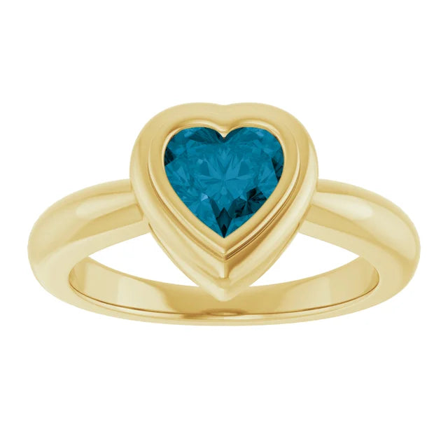 London Blue Topaz Heart Ring in 14K Yellow Gold
