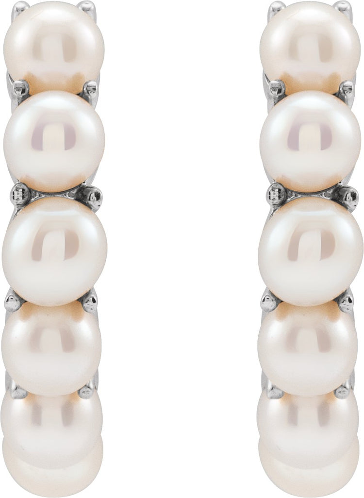 Sterling Silver Cultured White Freshwater Pearl 15.5 mm Huggie Hoop Earrings