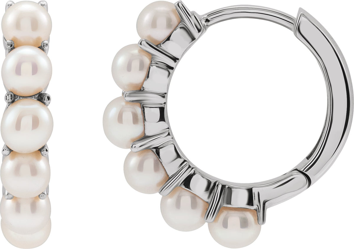 Sterling Silver Cultured White Freshwater Pearl 15.5 mm Huggie Hoop Earrings