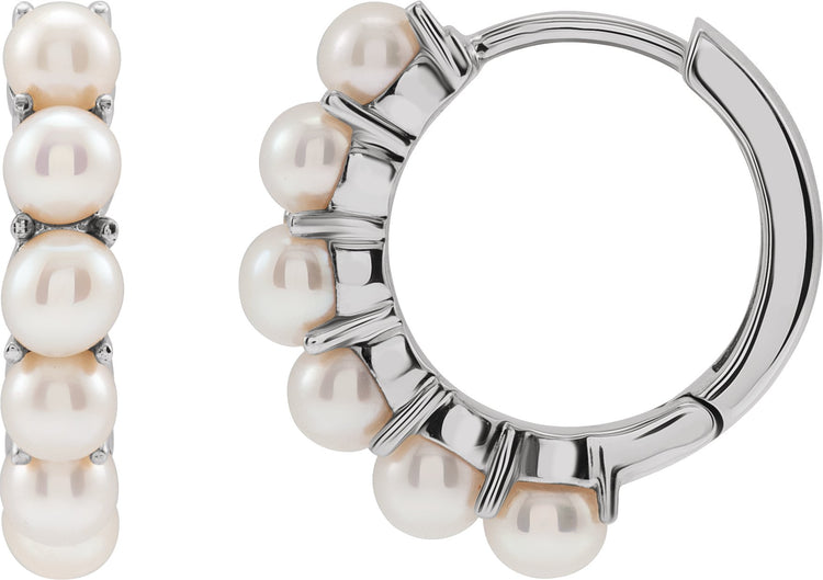 Sterling Silver Cultured White Freshwater Pearl 15.5 mm Huggie Hoop Earrings