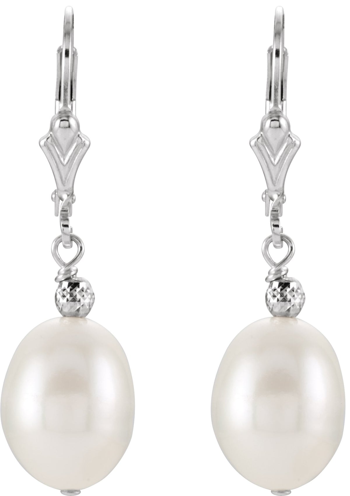 Sterling Silver 9-10 mm Cultured White Freshwater Pearl Earrings