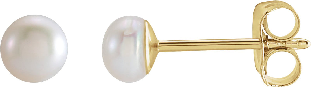 14K Yellow Gold 3 mm Cultured White Freshwater Pearl Earring