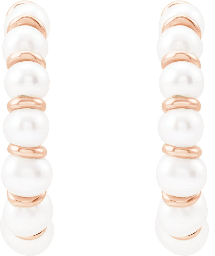 14K Rose Gold Cultured White Freshwater Pearl 14.9 mm Hoop Earrings