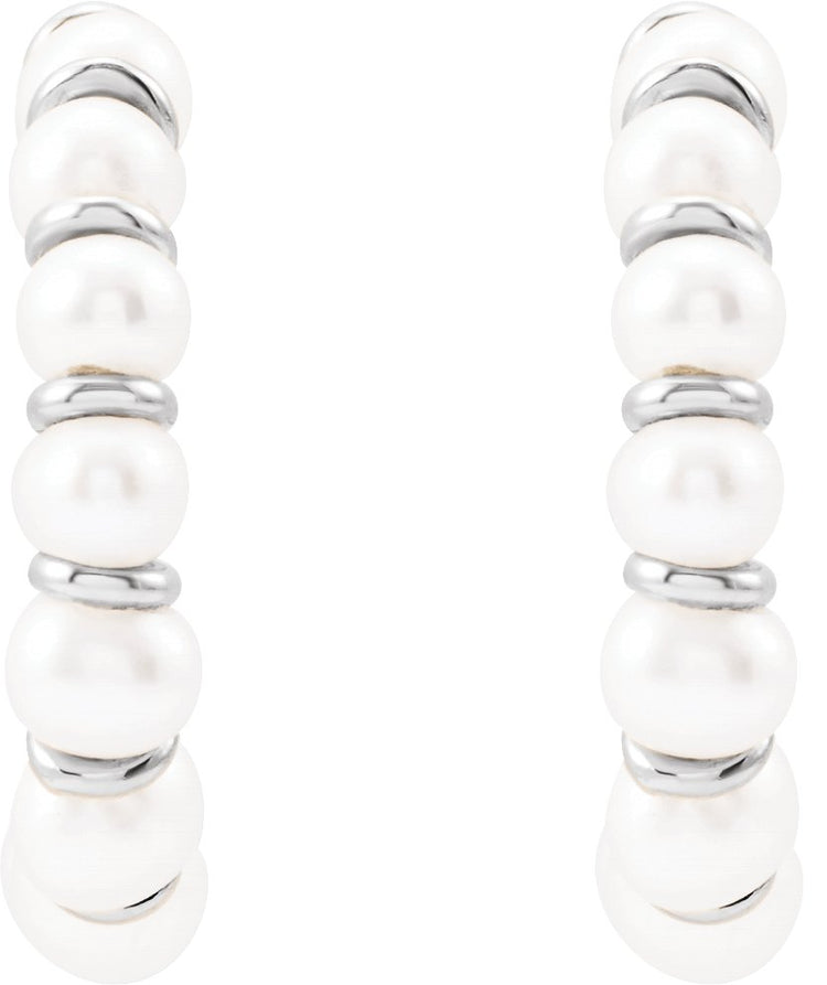 14K White Gold Cultured White Freshwater Pearl 14.9 mm Hoop Earrings