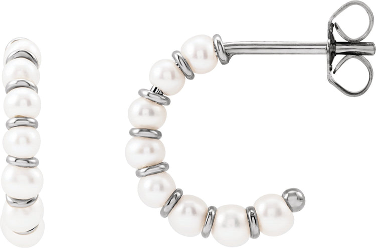 14K White Gold Cultured White Freshwater Pearl 14.9 mm Hoop Earrings