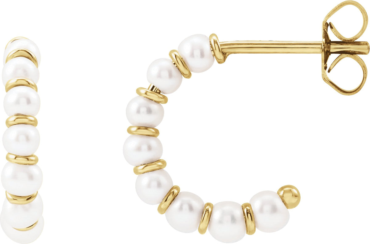 14K Yellow Gold Cultured White Freshwater Pearl 14.9 mm Hoop Earrings