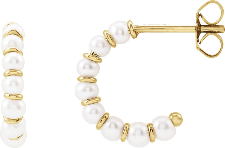 14K Yellow Gold Cultured White Freshwater Pearl 14.9 mm Hoop Earrings