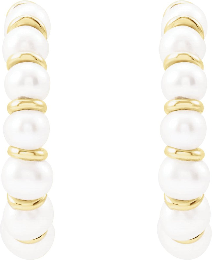 14K Yellow Gold Cultured White Freshwater Pearl 14.9 mm Hoop Earrings