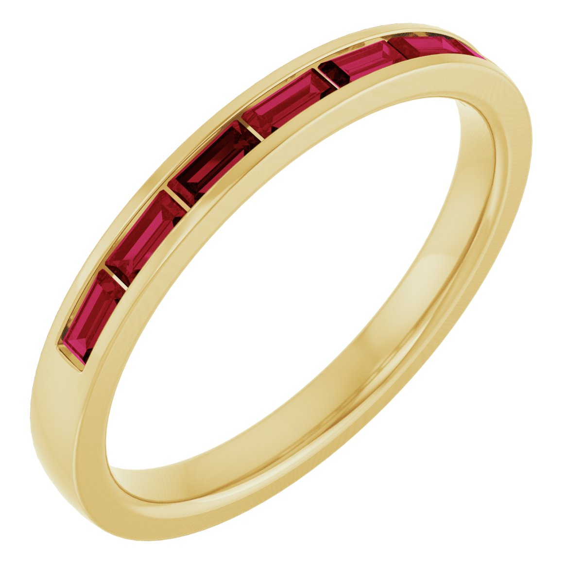 14K Yellow Gold 3 X 1.5 mm Lab-Grown Ruby Anniversary Band