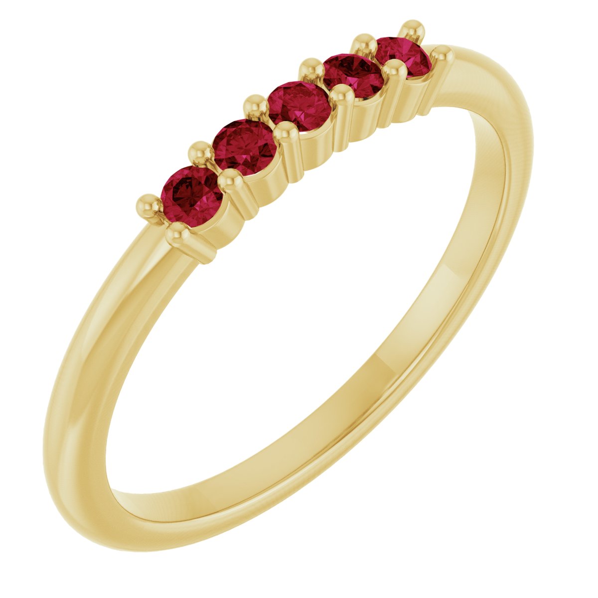 14K Yellow Gold 2 mm Lab-Grown Ruby 5-Year Anniversary Band