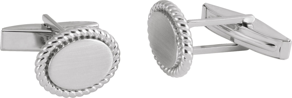 Sterling Silver 15.6x12.5 mm Rope Pattern Cuff Links