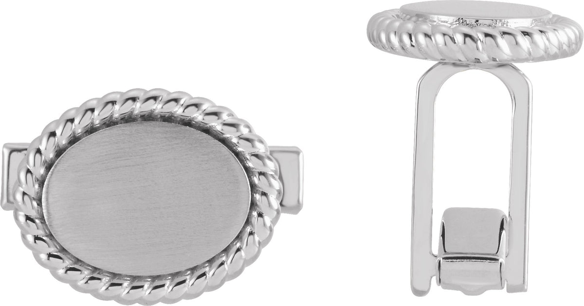 Sterling Silver 15.6x12.5 mm Rope Pattern Cuff Links