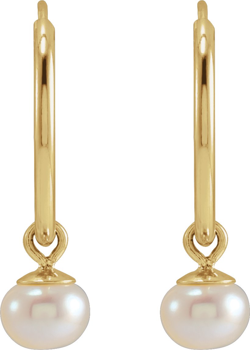 14K Yellow Gold Cultured White Freshwater Pearl 12 mm Endless Hoop Earrings