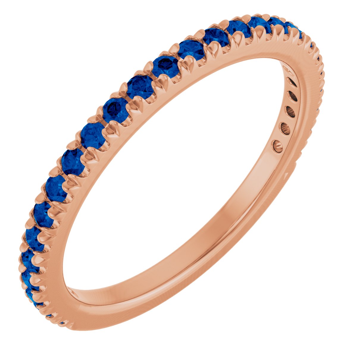 14K Rose Gold 1.5 mm Natural Blue Sapphire French-Set Anniversary Band