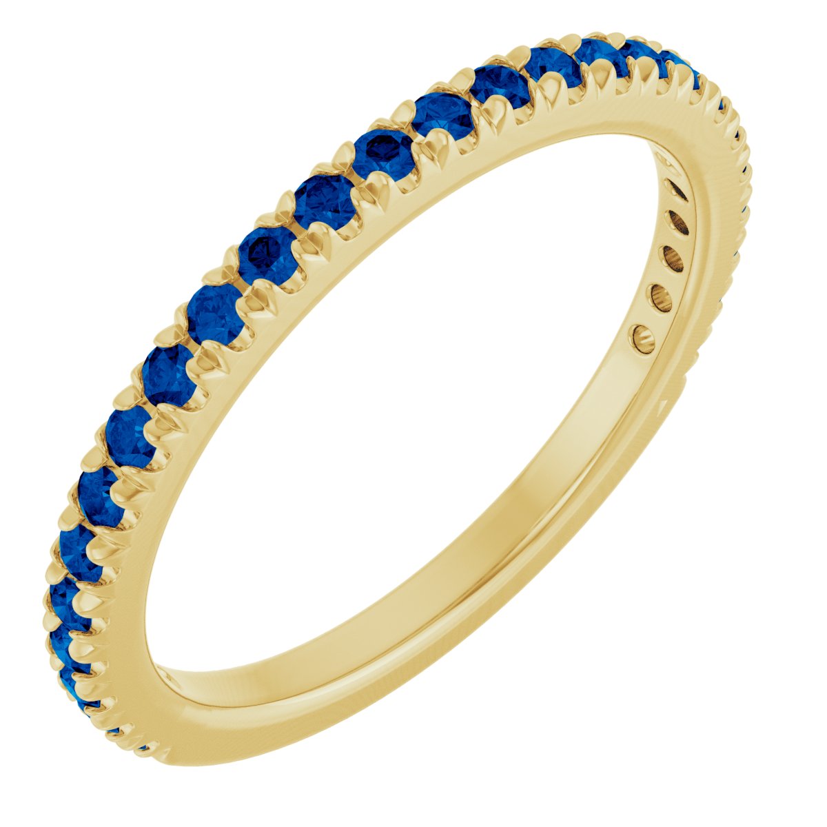 14K Yellow Gold 1.5 mm Natural Blue Sapphire French-Set Anniversary Band