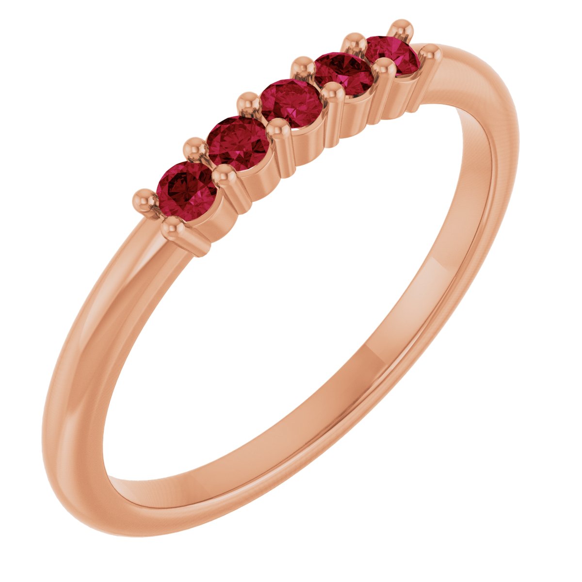 14K Rose Gold 2 mm Natural Ruby 5-Year Anniversary Band