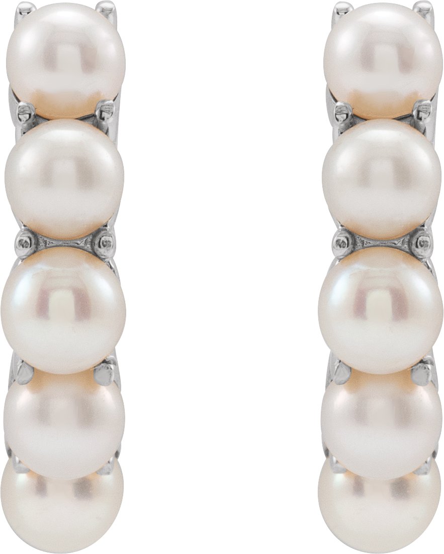 Sterling Silver Cultured White Freshwater Pearl 14 mm Huggie Hoop Earrings
