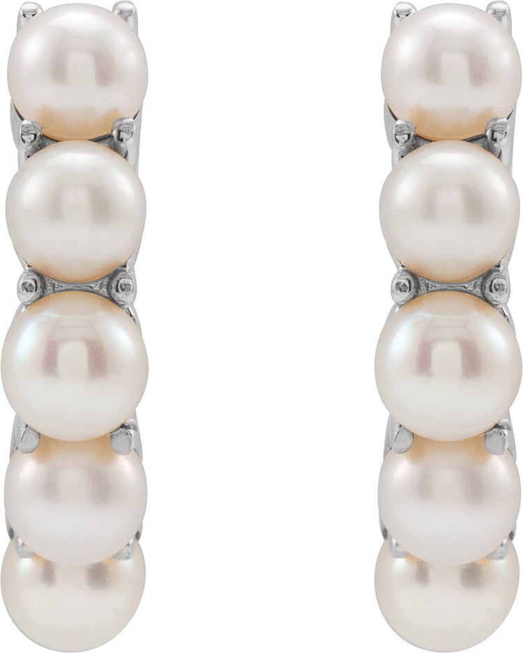 Sterling Silver Cultured White Freshwater Pearl 14 mm Huggie Hoop Earrings