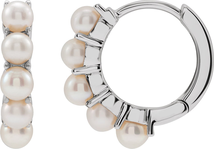 Sterling Silver Cultured White Freshwater Pearl 14 mm Huggie Hoop Earrings