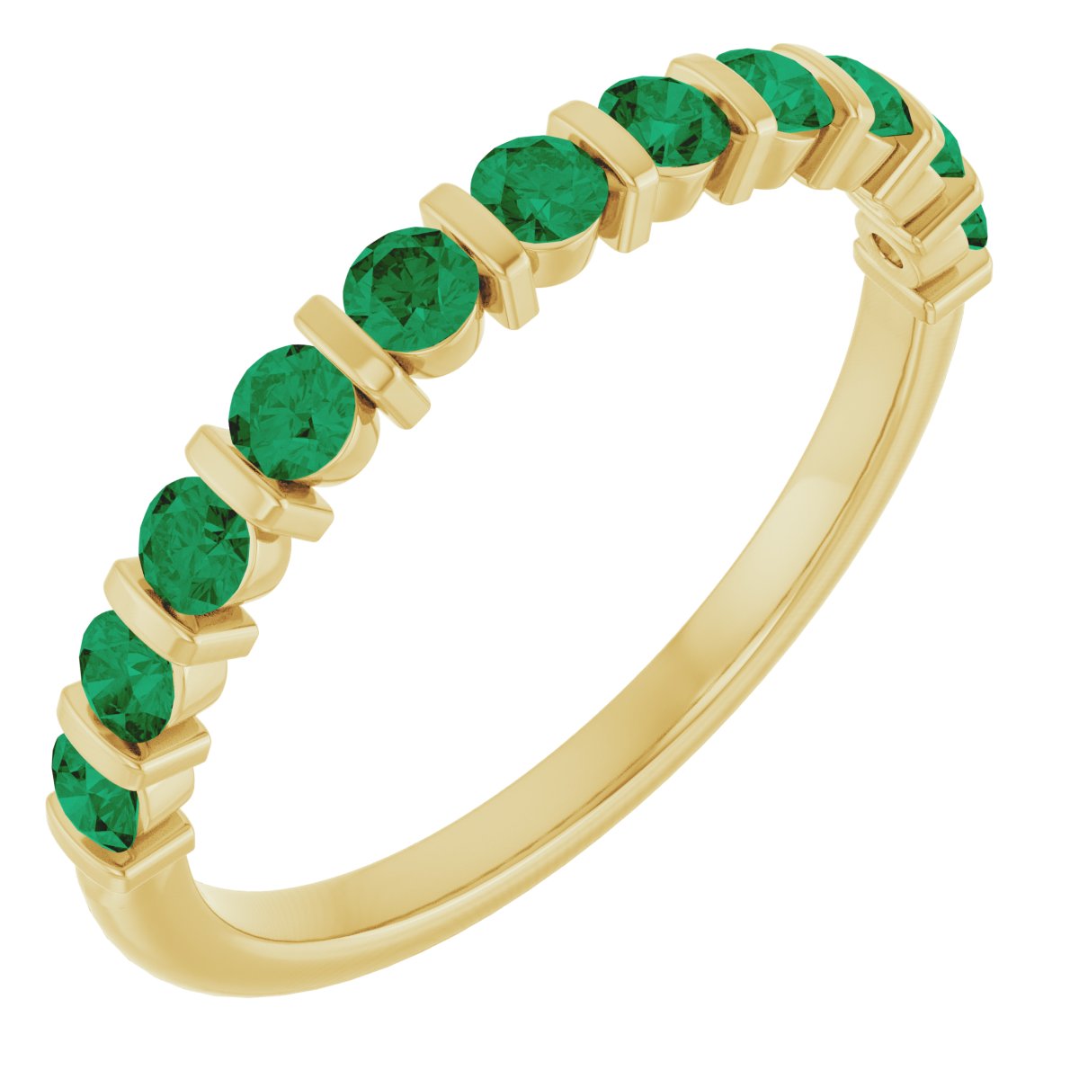 14K Yellow Gold 2.25 mm Lab-Grown Emerald Anniversary Band